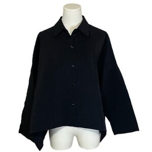 BLANQUE Black‎ Jacket Shirt size 1 Medium Large M L Crinkle